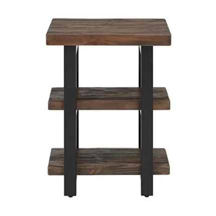 Rustic Industrial 2-Shelf End Table Solid Wood Metal Legs Reclaimed Design New
